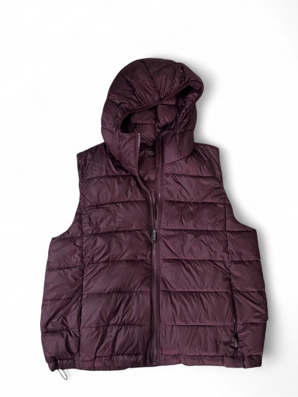 Athleta Women’s Large Burgundy Hooded Puffer Vest Full Zip Quilted